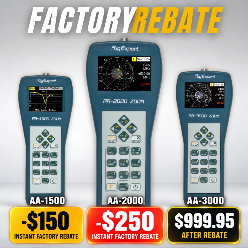 Get Up to $250 Instant Factory Rebate on RigExpert ZOOM Analyzers